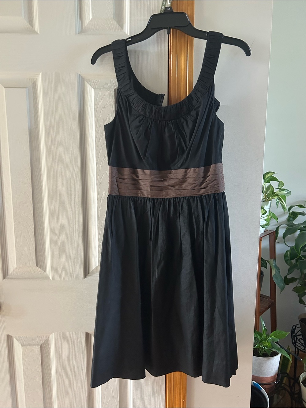 White Barn Black Sleeveless Dress with Brown Sash